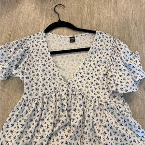 SHEIN Blue and White Floral Blouse